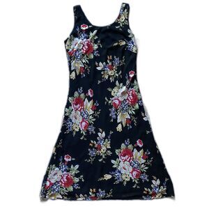 R&K ORIGINALS Vintage Dress 1990s Sleeveless A-Line Floral Women 10 Petite Black